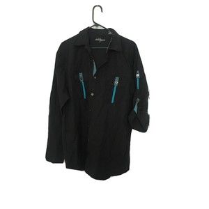 Old Skool Casual Button Down Shirt Top Big Men's Size 2XL Black Blue